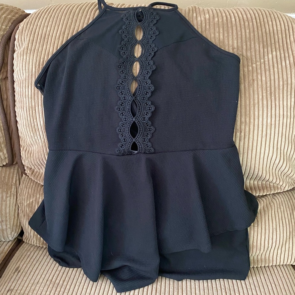January 7 Blue Asymmetrical Peplum Bodysuit